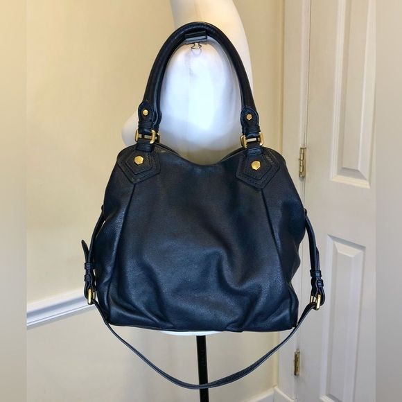 MARC JACOBS Black Satchel Crossbody B/W Logo Interior Lining Brass Hardware - Picture 7 of 16